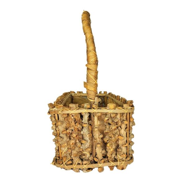 VTG Native Primitive Woven Wood Bark Twig Branch Husk Harvesting Fruit Basket - Picture 5 of 8